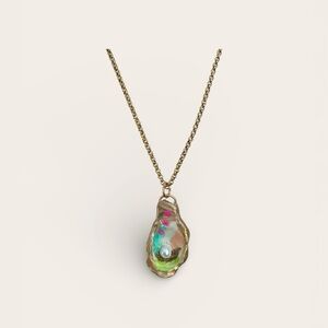 Hand Sculpted Clay Oyster Charm Necklace | 18” Stainless Steel Chain